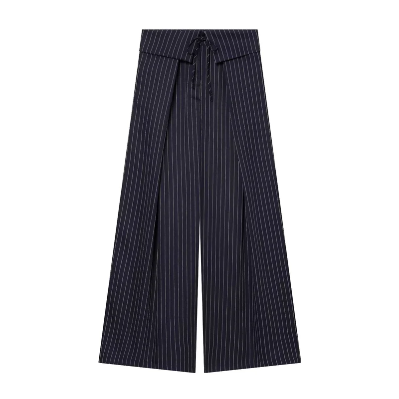 Damen Weite Culotte-Hose mit hohem Bund, Kordelzug und vorderseitigen Beinschlitzen Nord Taschen