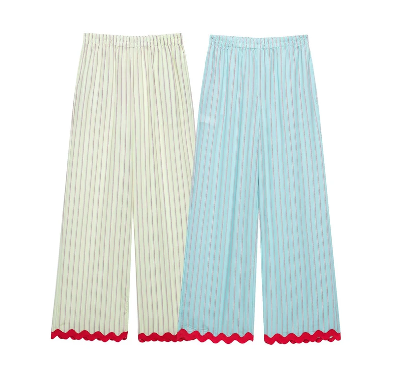 Damen Weite Culotte-Hose mit elastischem Bund, feinen Längsstreifen und Wellenkante Nord Taschen