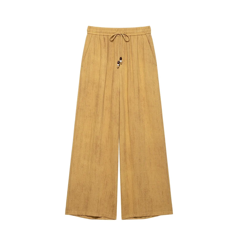 Damen Weite Culotte-Hose in Leinenoptik mit Gummibund und Zierkordel Nord Taschen
