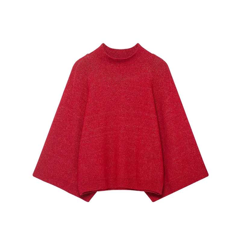 Damen Weicher Cape-Pullover mit weitem Fall und Stehkragen aus Glitzergarn Nord Taschen
