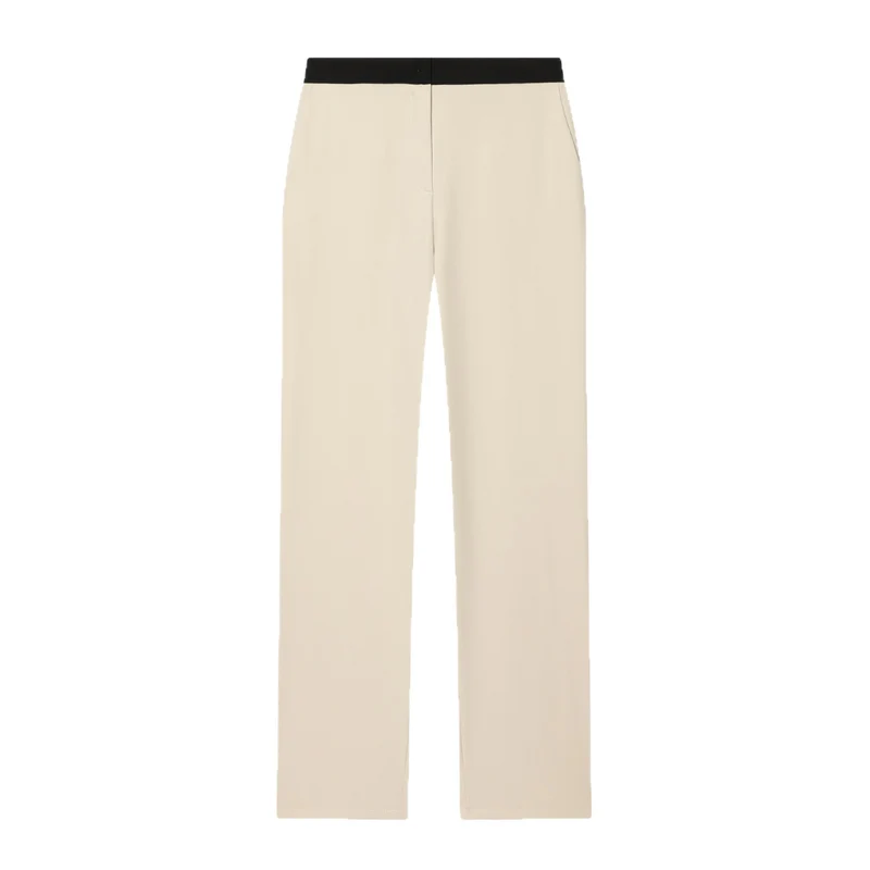 Damen Weiche High‑Waist Stoffhose mit elastischem Kontrastbund und geradem Bein Nord Taschen