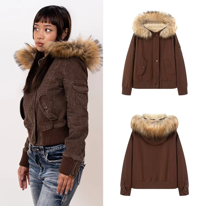 Damen Wattierte Parka-Jacke mit Teddyfutter und Kunstpelzkapuze Nord Taschen
