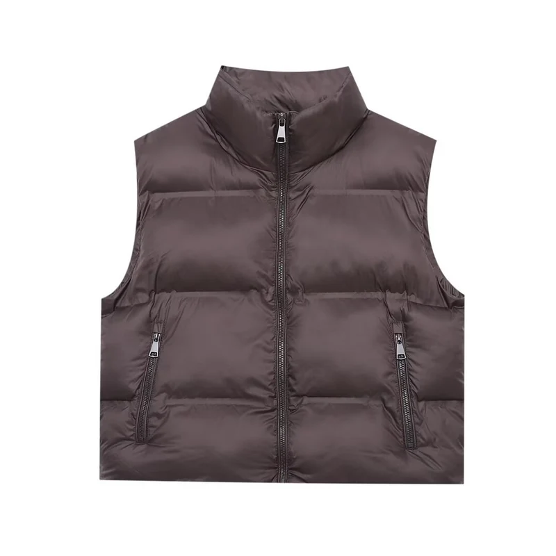 Damen Wattierte Cropped‑Steppweste mit hohem Stehkragen und Reißverschlusstaschen Nord Taschen