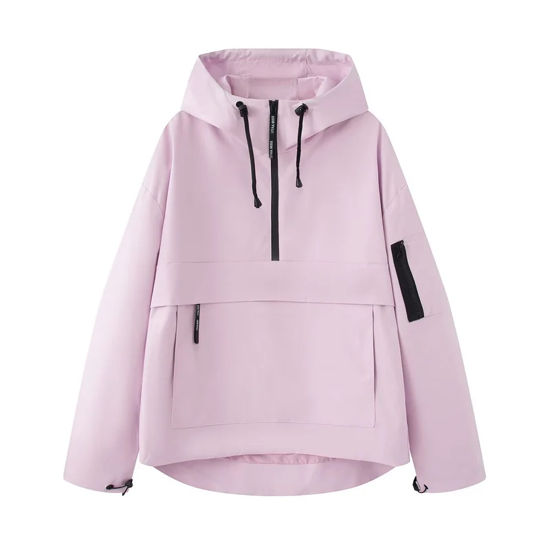 Damen wasserdichter Oversized Anorak mit Kapuze, halbem Reißverschluss und Kängurutasche Nord Taschen