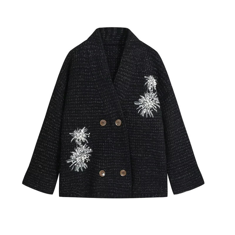 Damen Waffel-Strick-Cardigan mit doppelreihiger Knopfleiste und Schmuckapplikation Nord Taschen
