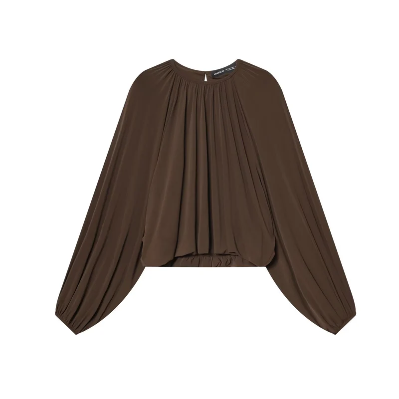 Damen Voluminöse Plissee-Bluse mit weiten Raglanärmeln und elastischem Bund Nord Taschen