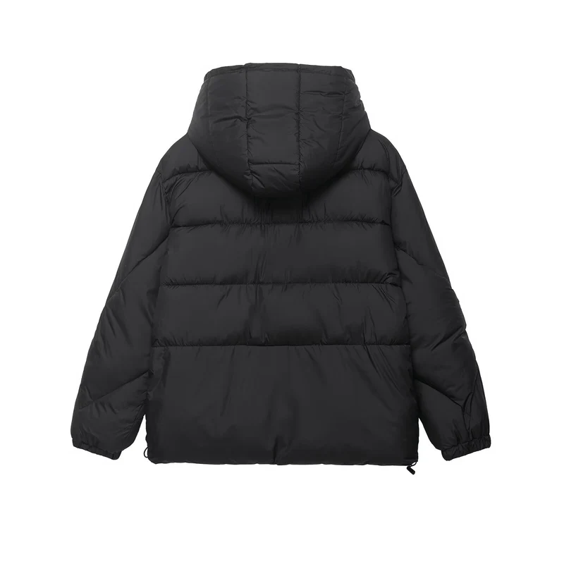 Damen Voluminöse Oversize Daunenjacke mit Kapuze und Kordelzug Nord Taschen