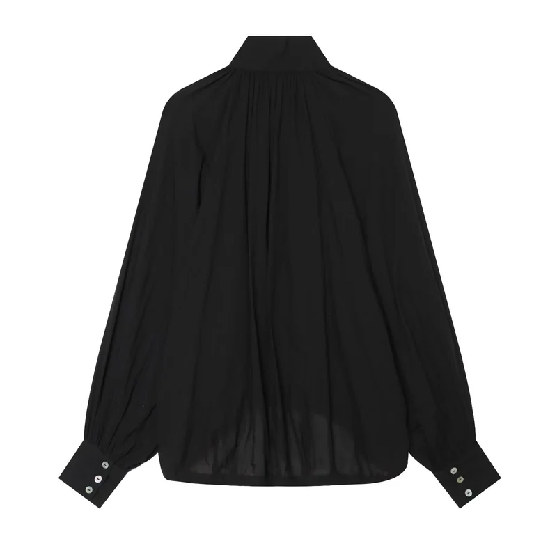 Damen Voluminöse Bluse mit Stehkragen, Raffung und Kordelzug Nord Taschen