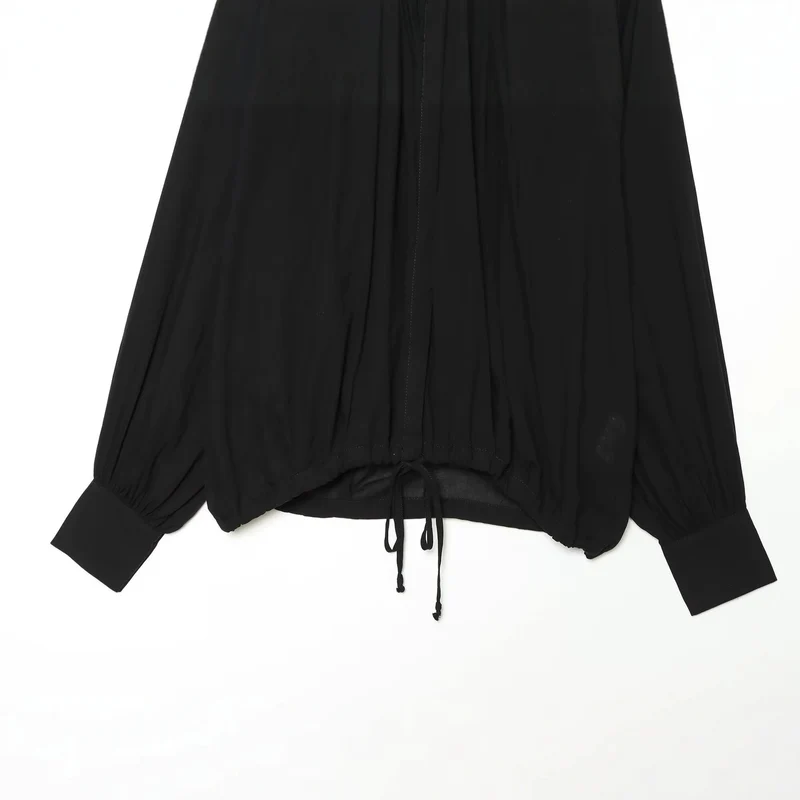 Damen Voluminöse Bluse mit Stehkragen, Raffung und Kordelzug Nord Taschen