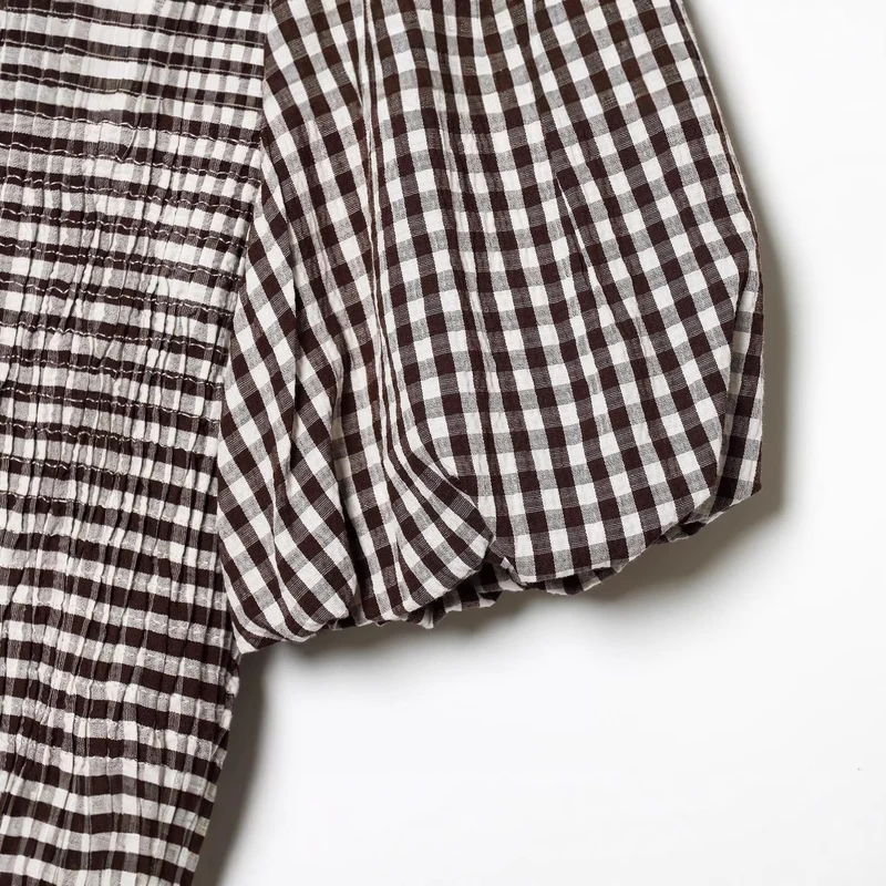 Damen Vichy-Minikleid mit Smokoberteil und Ballonärmeln Nord Taschen