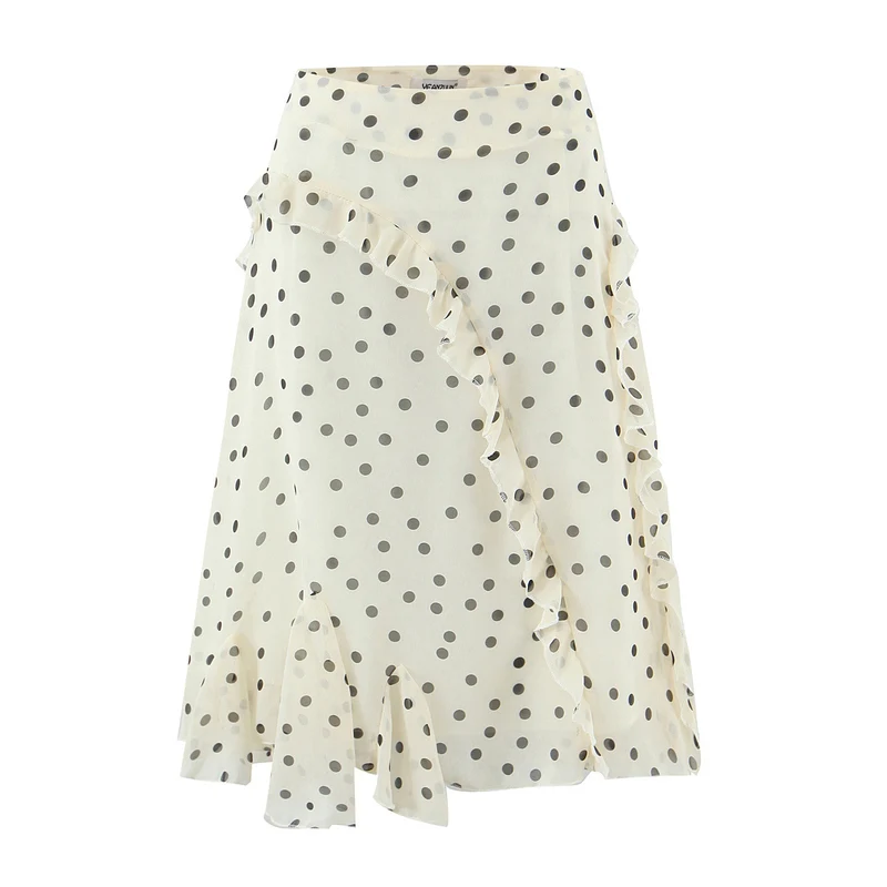 Damen Verspielter Midirock mit Wickeloptik Volants und Polka‑Dot‑Print Nord Taschen
