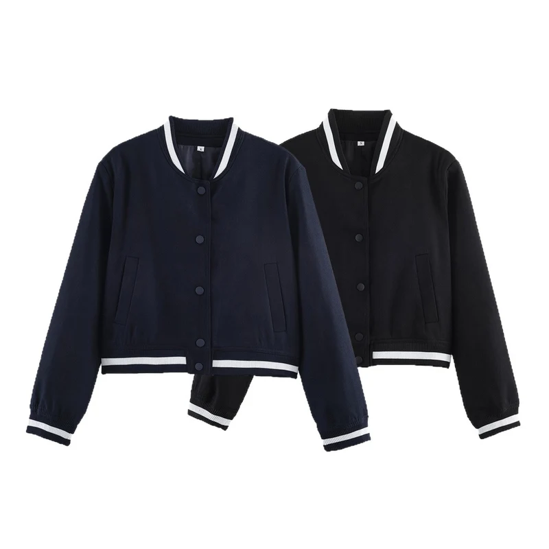 Damen Varsity‑Bomberjacke im Cropped‑Boxy‑Schnitt mit gestreiften Rippbündchen Nord Taschen