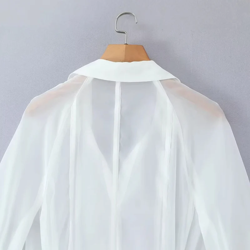 Damen Transparentes Hemdblusenkleid mit weitem Taillengürtel und Volantrock Nord Taschen