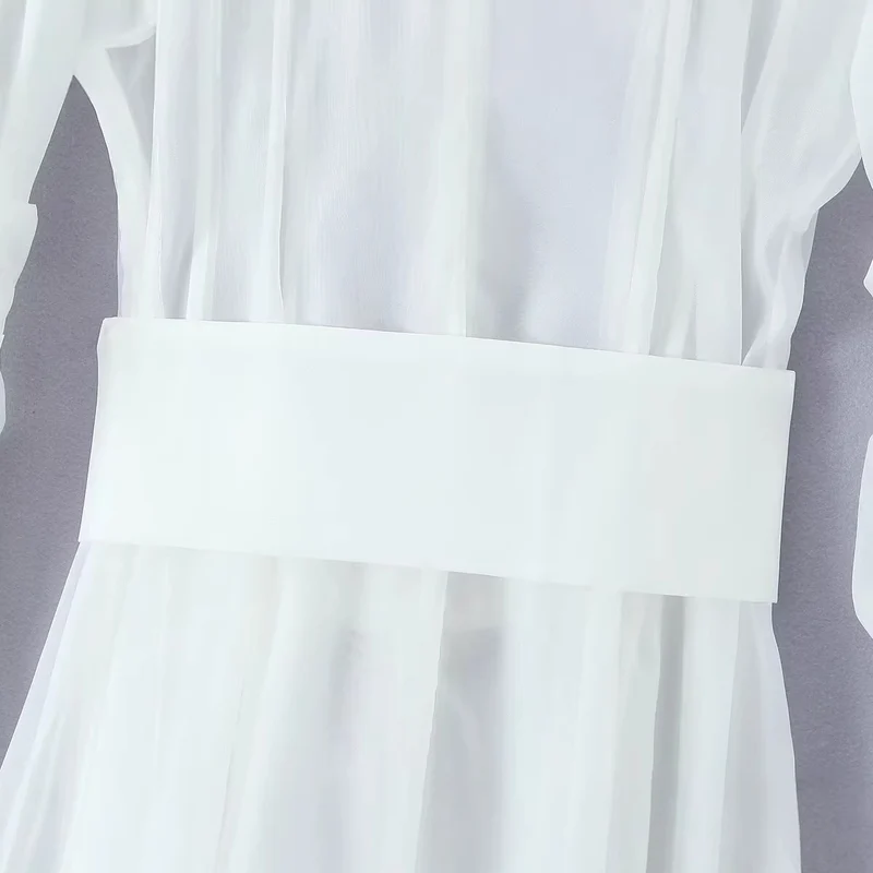 Damen Transparentes Hemdblusenkleid mit weitem Taillengürtel und Volantrock Nord Taschen