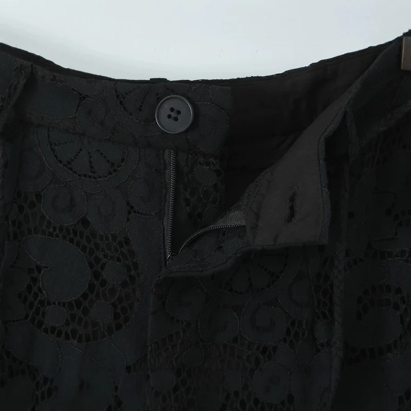 Damen Transparente Spitzenhose mit geradem Bein und elastischem Bund Nord Taschen