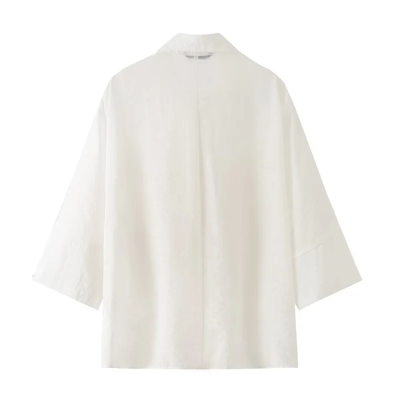 Damen Transparente Oversize‑Bluse mit 3D‑Blütenapplikationen und Hemdkragen Nord Taschen