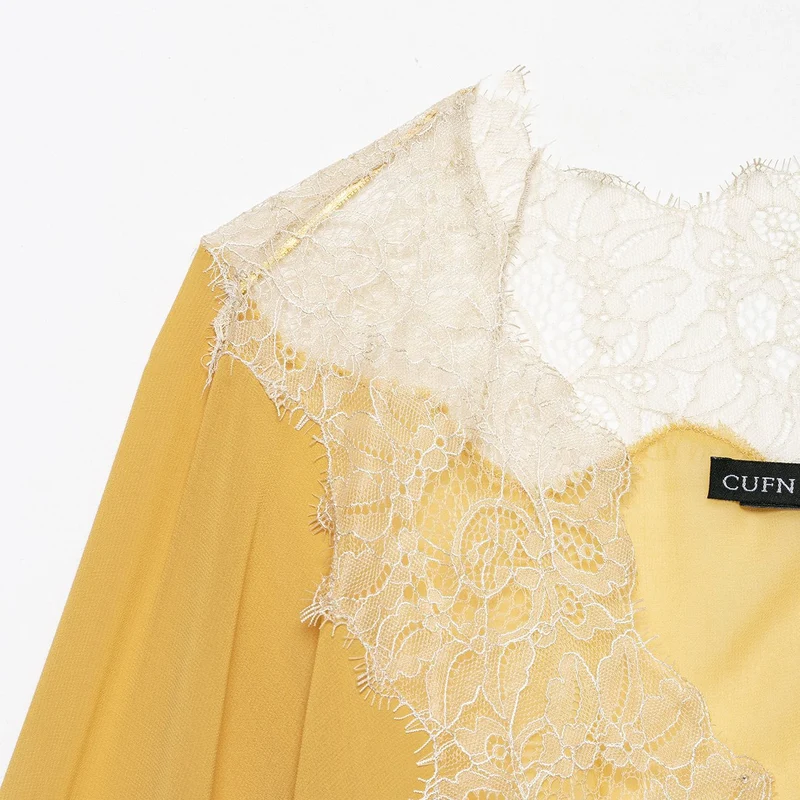 Damen Transparente Chiffon-Überwurfbluse mit Spitzenbesatz und Bindebändern Nord Taschen