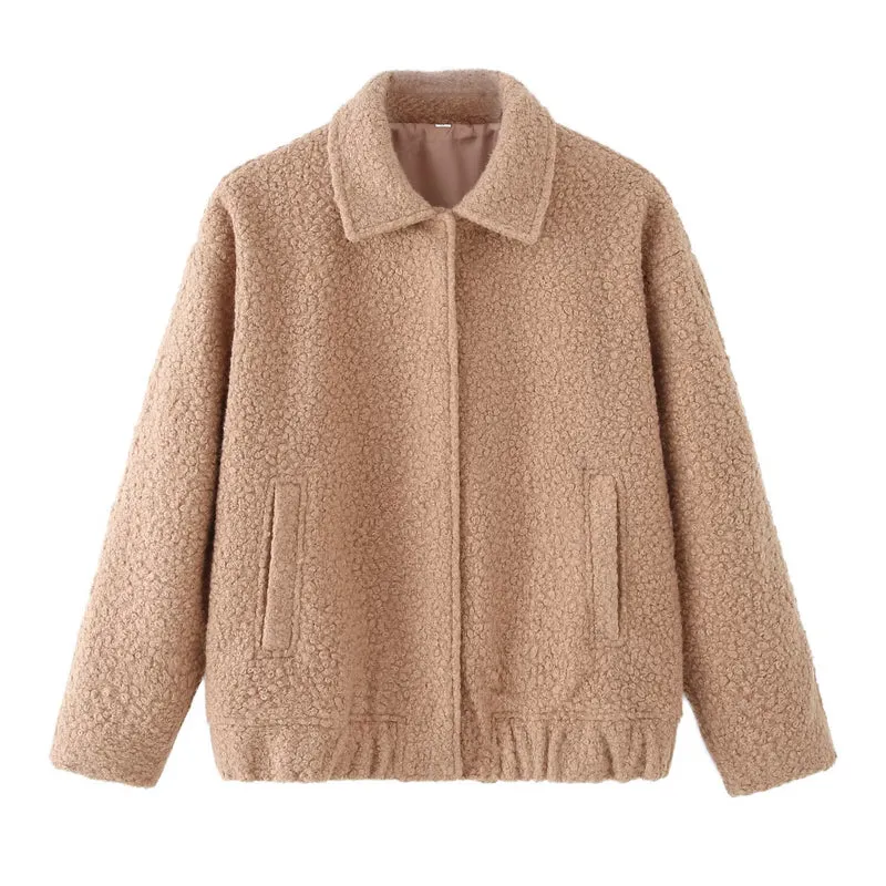 Damen Teddy-Boxy-Jacke mit Hemdkragen, Eingrifftaschen und elastischem Saum Nord Taschen