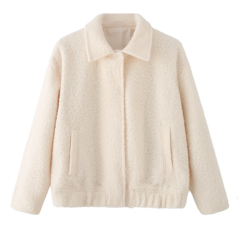 Damen Teddy-Boxy-Jacke mit Hemdkragen, Eingrifftaschen und elastischem Saum Nord Taschen