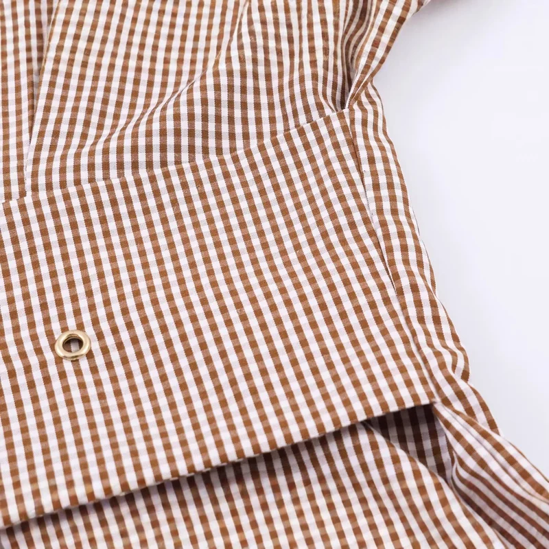 Damen Tailliertes Hemdblusenkleid mit Karo‑Gingham, breitem Taillengürtel und voluminösen Ärmeln Nord Taschen
