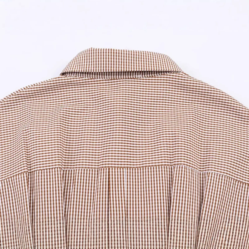 Damen Tailliertes Hemdblusenkleid mit Karo‑Gingham, breitem Taillengürtel und voluminösen Ärmeln Nord Taschen