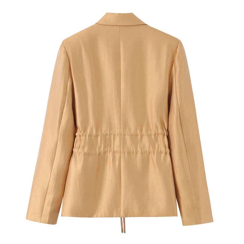 Damen Taillierter Satinblazer mit Kordelzug und Reverskragen Nord Taschen