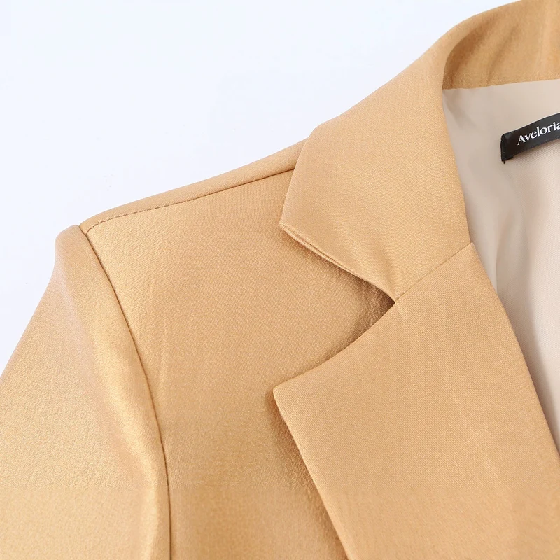 Damen Taillierter Satinblazer mit Kordelzug und Reverskragen Nord Taschen