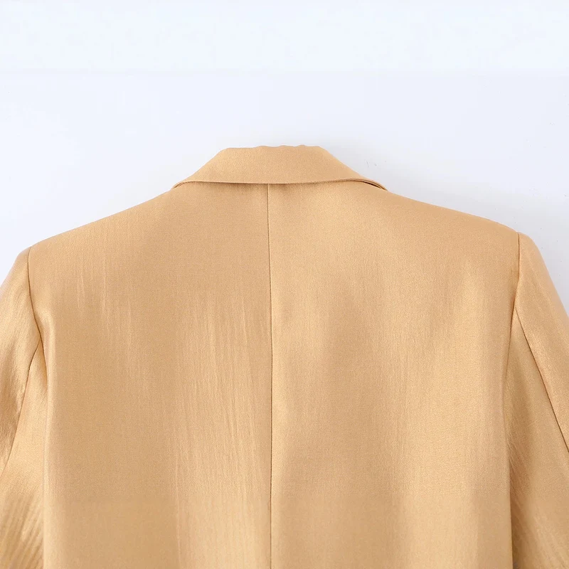 Damen Taillierter Satinblazer mit Kordelzug und Reverskragen Nord Taschen