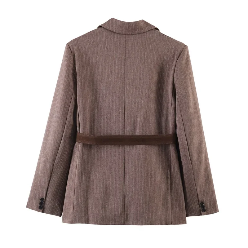 Damen Taillierter Nadelstreifen-Blazer mit abnehmbarem Gürtel Nord Taschen