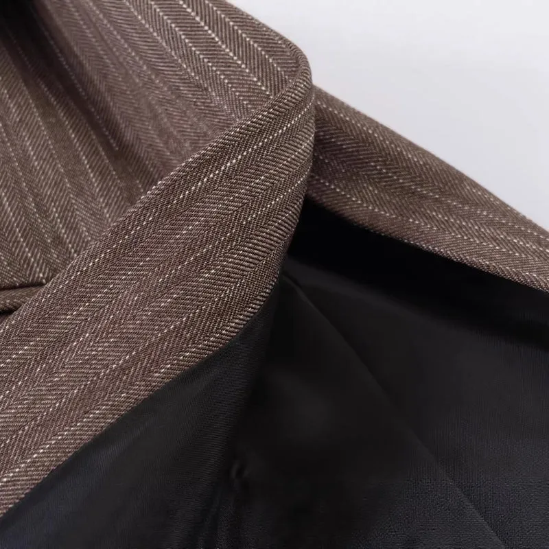Damen Taillierter Nadelstreifen-Blazer mit abnehmbarem Gürtel Nord Taschen