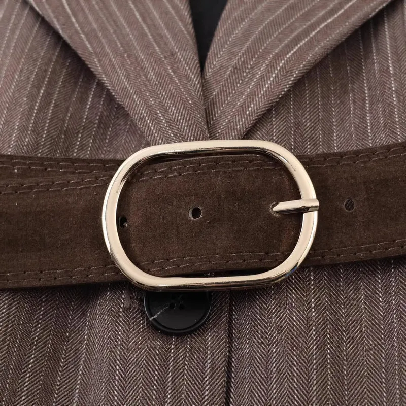 Damen Taillierter Nadelstreifen-Blazer mit abnehmbarem Gürtel Nord Taschen