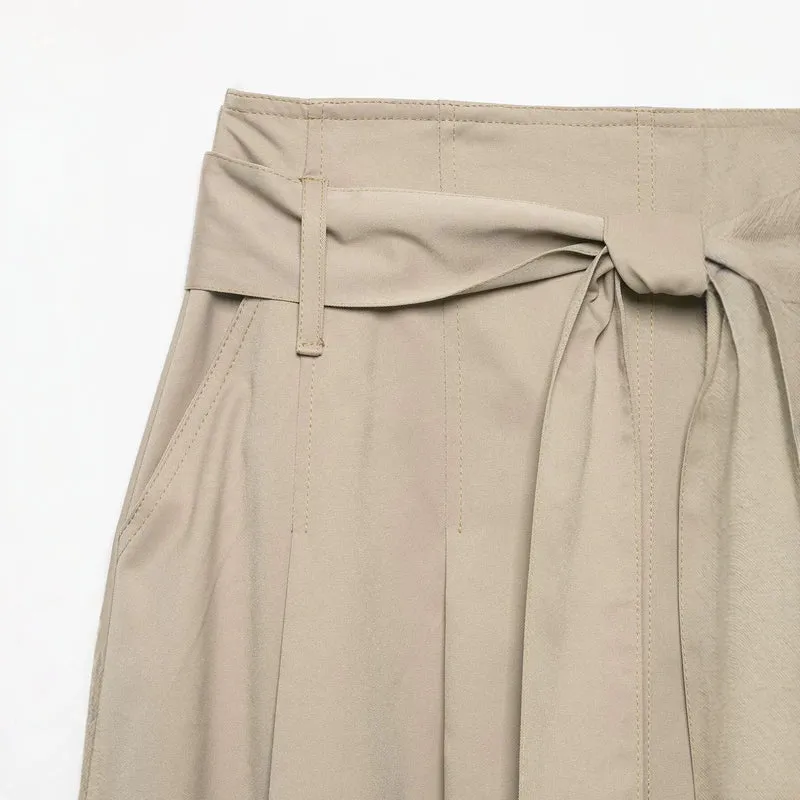 Damen Taillierter Midirock mit Bindegürtel und Teilungsnähten Nord Taschen