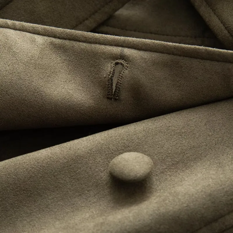 Damen Taillierter langer Mantel aus Veloursimitat mit Faux‑Fellkragen und Bindegürtel Nord Taschen