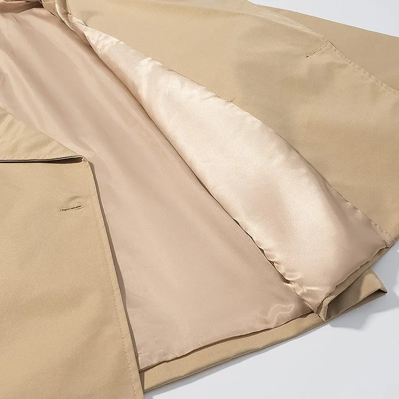 Damen Taillierter kurzer Trenchcoat mit Bindegürtel und Epauletten Nord Taschen
