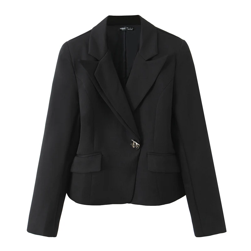 Damen Taillierter Kurzblazer mit asymmetrischem Schmuckverschluss und Pattentaschen Nord Taschen