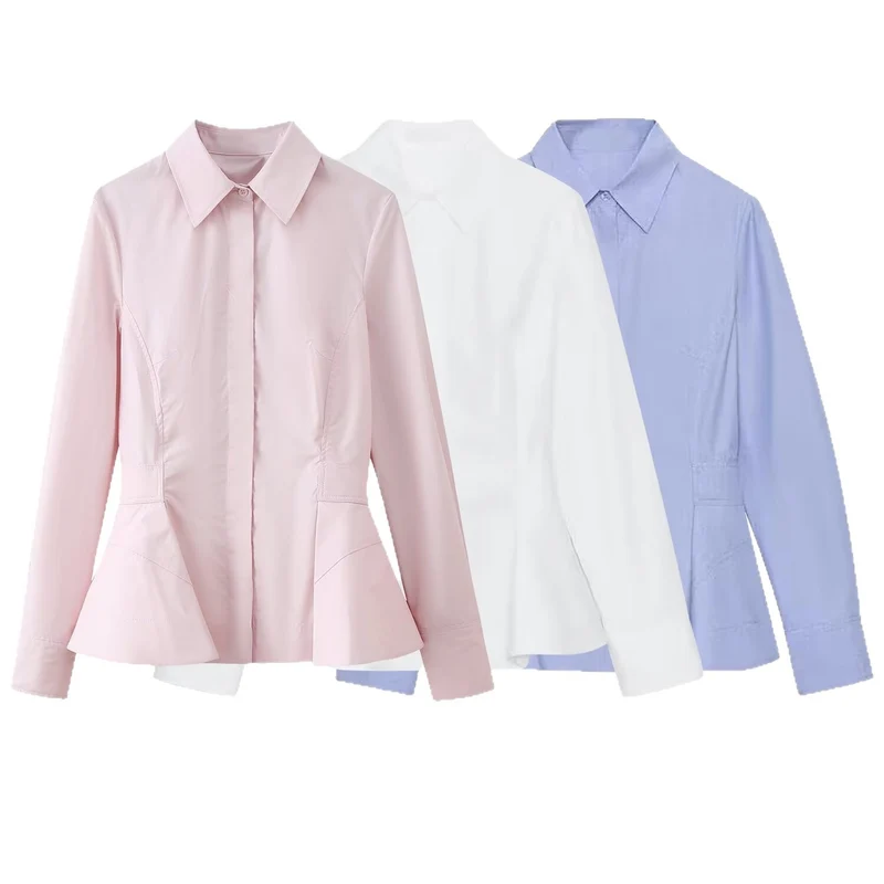 Damen Taillierter Kurzblazer im Peplum‑Schnitt mit Hemdkragen Nord Taschen