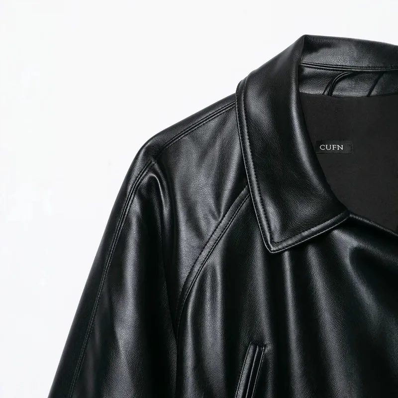Damen Taillierter Kunstleder-Blazer mit Bindegürtel und Schalkragen Nord Taschen