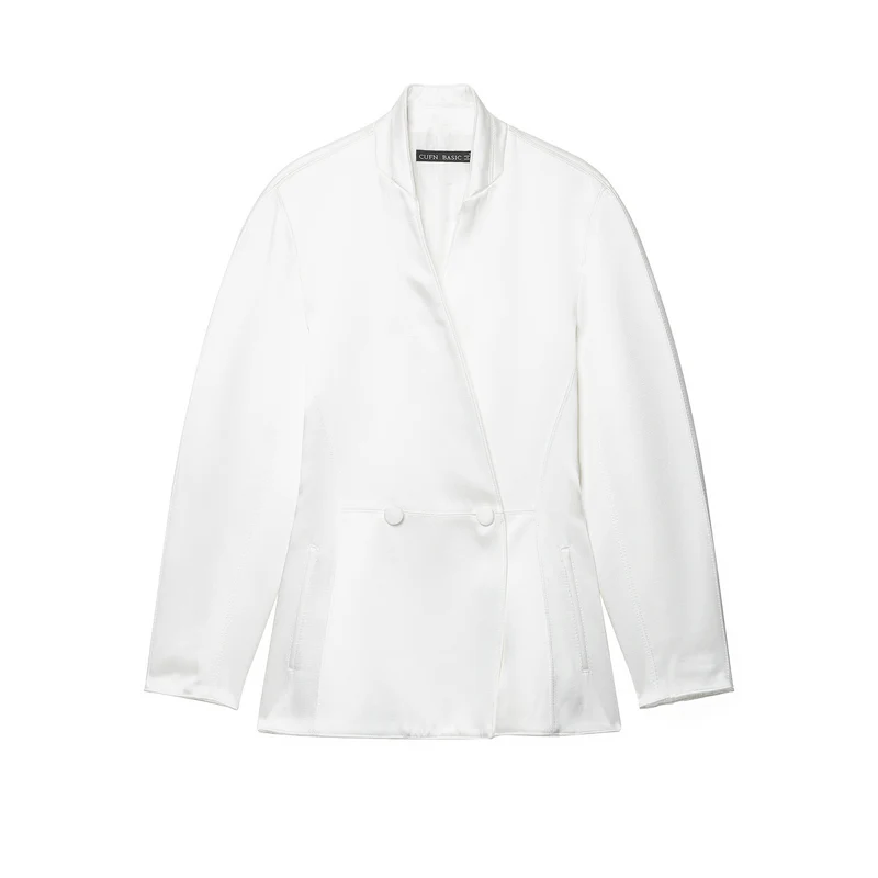 Damen Taillierter Doppelreihiger Blazer mit Stehkragen Nord Taschen