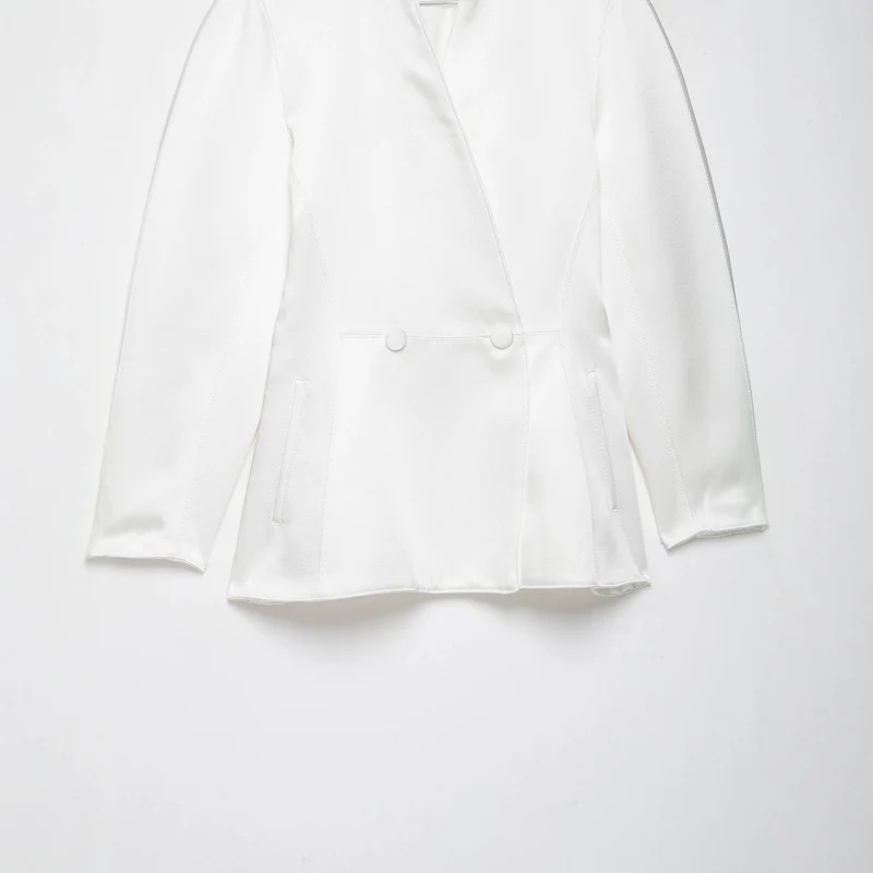 Damen Taillierter Doppelreihiger Blazer mit Stehkragen Nord Taschen