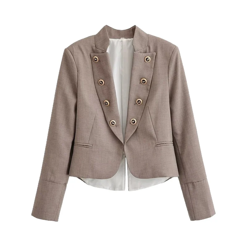 Damen Taillierter Cropped-Blazer mit Stehkragen und dekorativer Zierknopfleiste Nord Taschen
