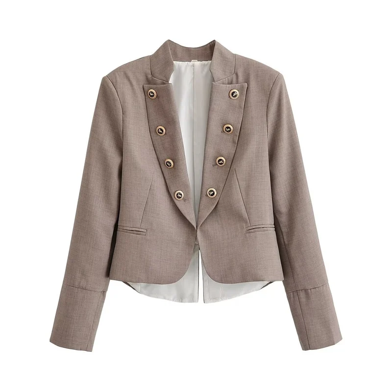 Damen Taillierter Cropped-Blazer mit Stehkragen und dekorativer Zierknopfleiste Nord Taschen