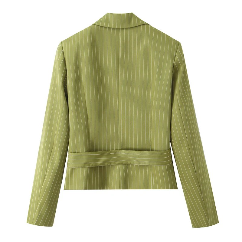 Damen Taillierter Cropped-Blazer mit Bundgürtel und Nadelstreifen Nord Taschen