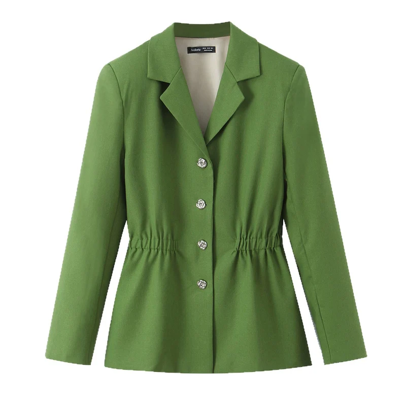 Damen Taillierter Blazer mit Tunnelzug-Taille, Reverskragen und Schmuckknöpfen Nord Taschen