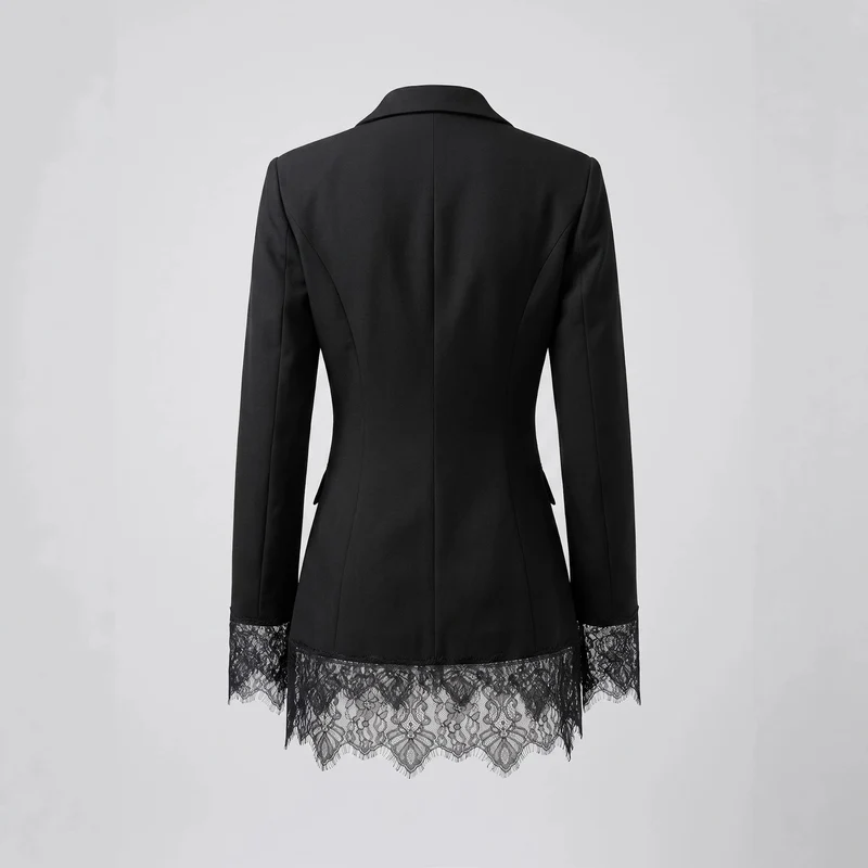 Damen Taillierter Blazer mit Spitzenborte am Saum und Manschetten Nord Taschen