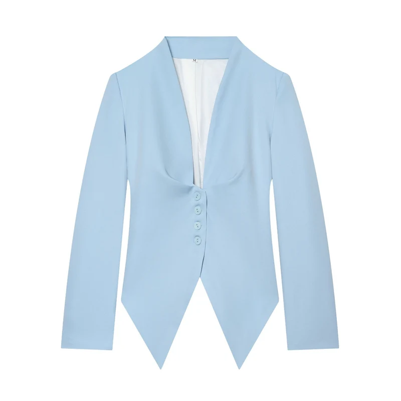 Damen taillierter Blazer mit spitzem Schößchen und tiefem V-Ausschnitt Nord Taschen