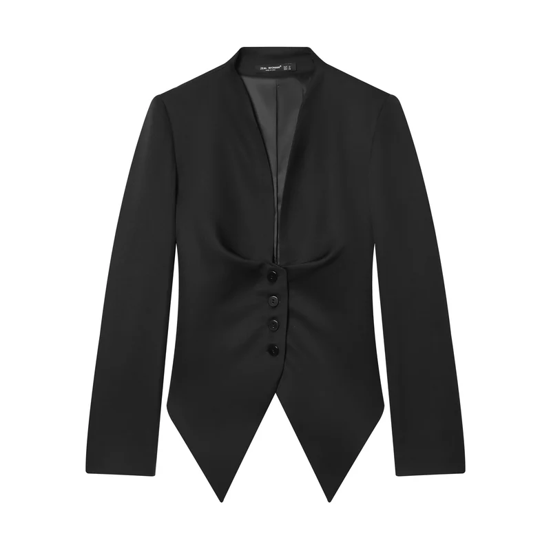 Damen taillierter Blazer mit spitzem Schößchen und tiefem V-Ausschnitt Nord Taschen