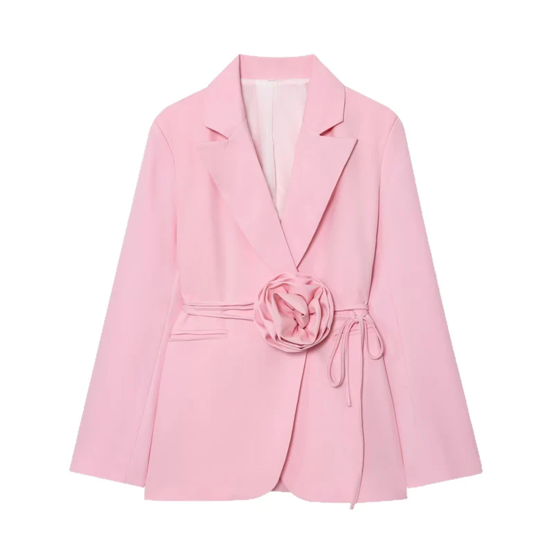 Damen Taillierter Blazer mit Deko‑Rosen‑Gürtel und Reverskragen Nord Taschen