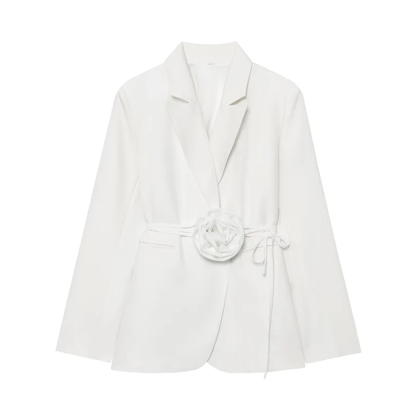 Damen Taillierter Blazer mit Deko‑Rosen‑Gürtel und Reverskragen Nord Taschen