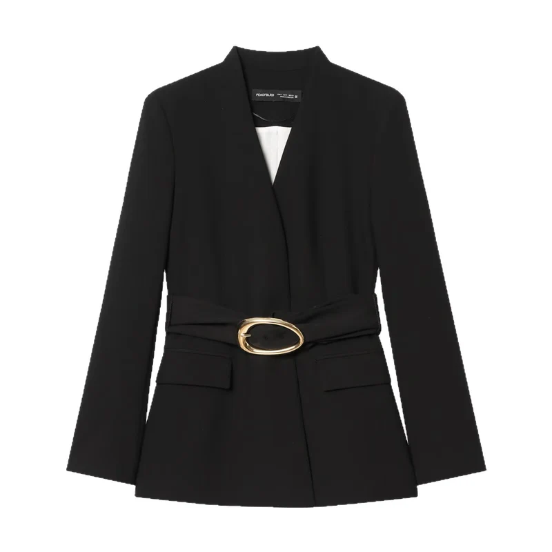 Damen Taillierter Blazer mit breitem Gürtel und goldener Ovalschließe Nord Taschen