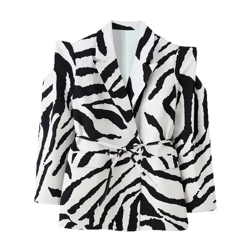 Damen Taillierter Blazer mit Bindegürtel und Cut-Out-Schultern Nord Taschen